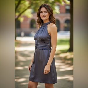 David's Bridal Halter Midi Dress Sz 16 Ptp 19” polyester